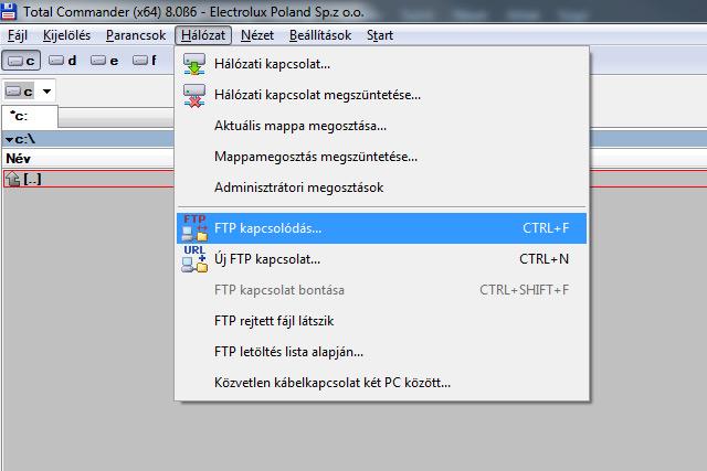 FTP elérés beállítása Total Commander-ben