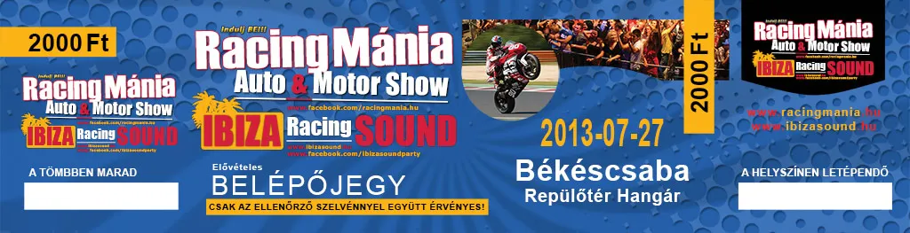 Racing Mánia - Auto &amp; Motor Show - belépőjegy