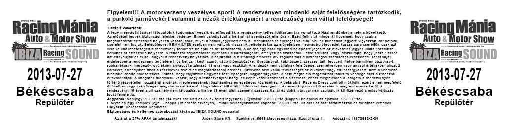 Racing Mánia - Auto &amp; Motor Show - belépőjegy