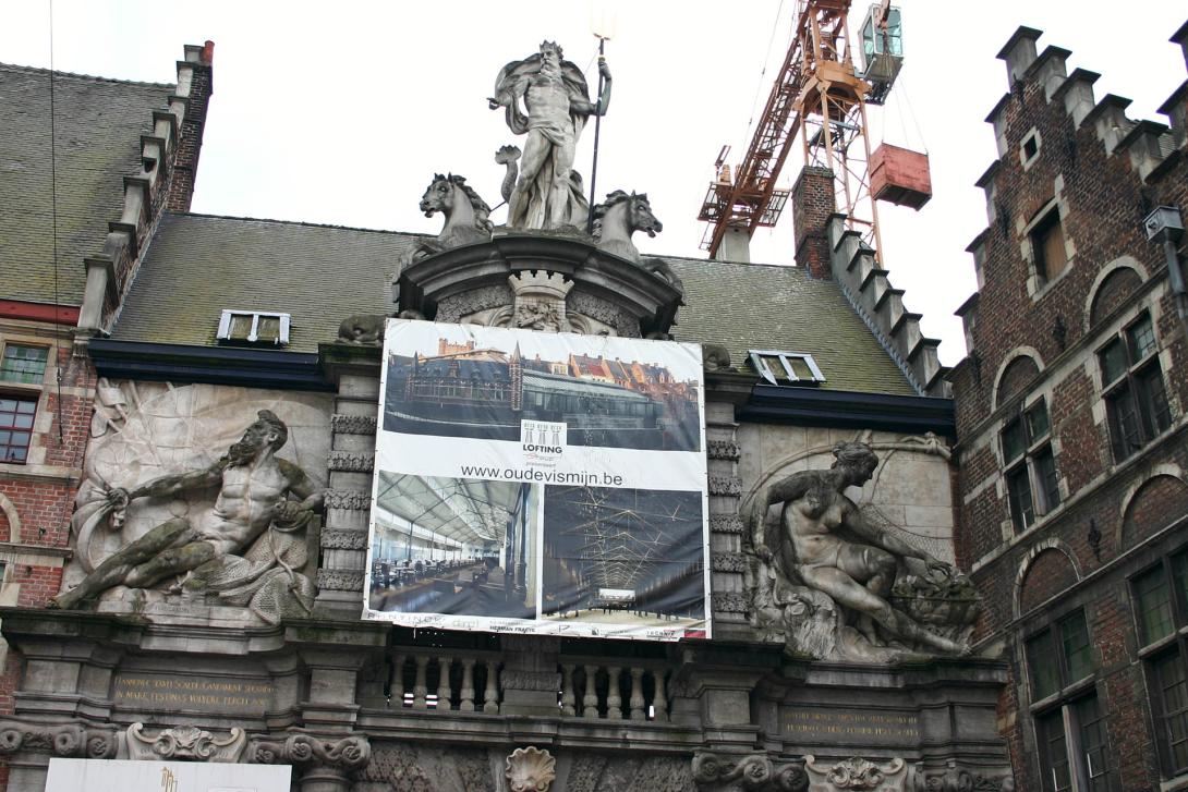 Statue of Neptune, Facade of Old Fish Market, Ghent, Belgium